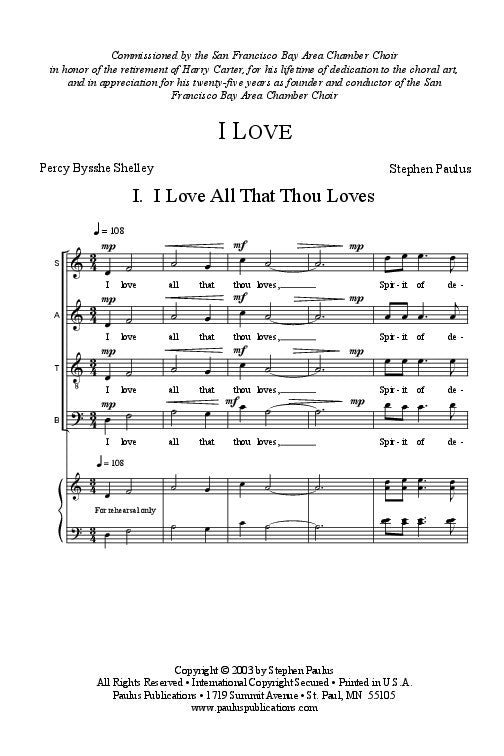 I Love All That Thou Loves (I Love)